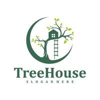 Tree House logo design Template. Creative House Tree logo vector illustration.