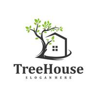 Tree House logo design Template. Creative House Tree logo vector illustration.