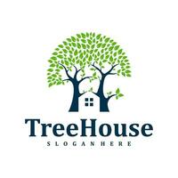 Tree House logo design Template. Creative House Tree logo vector illustration.