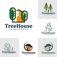 Set of Tree House logo design Template. Creative House Tree logo vector illustration.