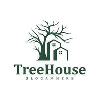 Tree House logo design Template. Creative House Tree logo vector illustration.