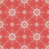 Vector seamless vintage pattern of abstract white lacy flowers on light red background