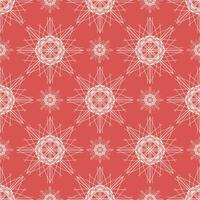 Vector seamless vintage pattern of abstract white lacy flowers on light red background