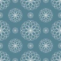 Vector seamless vintage pattern of abstract white lace flowers on blue background