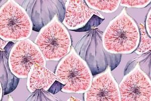 Seamless pattern of figs with watercolor.Fruit background.Ripe purple fresh figs.Suitable for designing fabric patterns or wallpaper, gift wrapping paper. vector