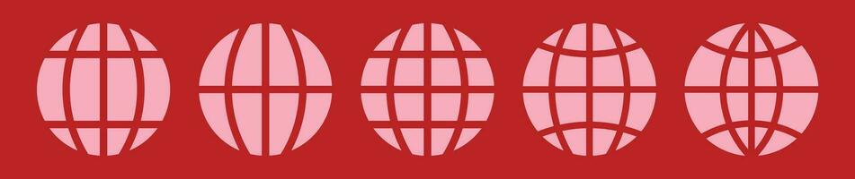 Globe blue solid icon set with dark background. vector