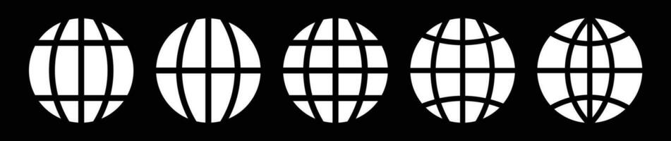 Globe solid icon set with dark background. vector