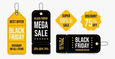 Black friday sales tags. Mega sale, premium offer, black and orange labels collection vector