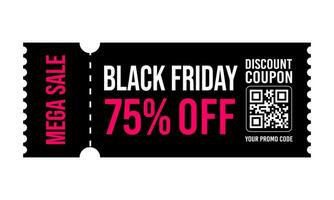 Black friday ticket template. Mega sale advertising coupon design. Discount black coupon vector