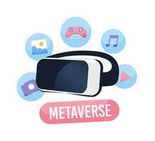 VR Glasses with metaverse icons. Virtual reality headset. Metaverse digital simulation technology concept vector