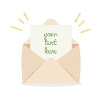 Open envelope with paper letter. Email newsletter, mail notification. vector