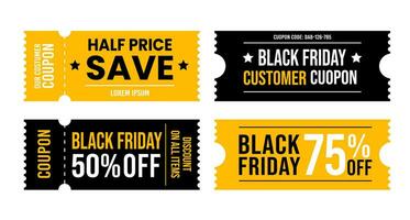 et of Black friday sale tickets template. Black and orange coupons with a great deal. vector