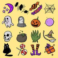 halloween colorful  icon set hand drawing style vector