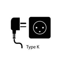 Type K plug and socket vector in silhouette style isolated on a white background. Outlet plug icon.