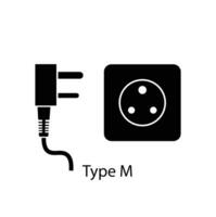 Type M plug and socket vector in silhouette style isolated on a white background. Outlet plug icon.