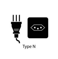 Type N plug and socket vector in silhouette style isolated on a white background. Outlet plug icon.