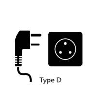 Type D plug and socket vector in silhouette style isolated on a white background. Outlet plug icon.