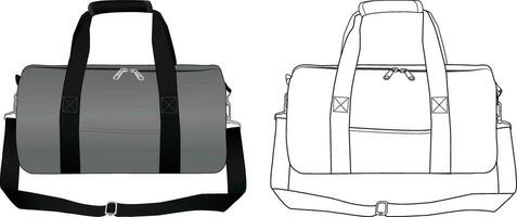 Set of Duffle Bag, Vector Illustration, Bag Outline Template, Fashion Flats Sketch, Zipper Duffel Travel Sports Equipment Bag, Vector Clip Art Template.15