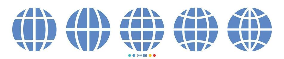 Web, globe blue color solid icon set with white background. vector