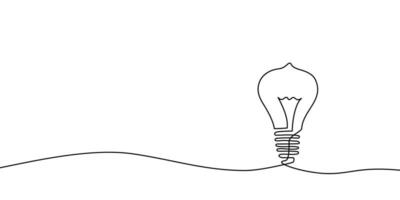 One line light bulb lamp art. Continuous single line idea, creative, energy concept bulb. Brainstorm, business solution design concept. Vector