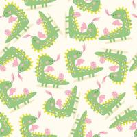 Seamless pattern with a cute cartoon green dragon. Vector illustrations