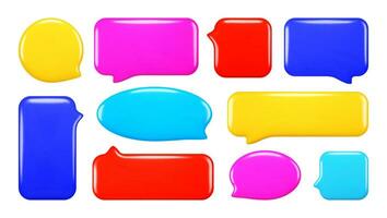 Glossy realistic 3D collection of empty speech bubbles in vibrant colors. Chat and message symbols. vector