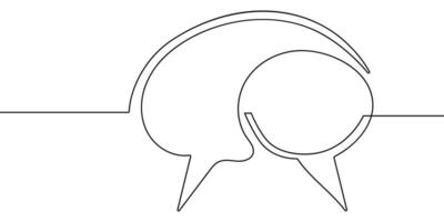 Speech bubble continuous one line art. Drawing dialogue speech bubble illustration. Continuous one line border text box, message element. Vector