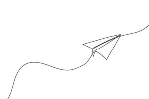 Continuous line paper plane, airplane vector art background. Abstract doodle email, mail plane, travel dream concept air. Business trip Vector abstract illustration flying ship in sky.