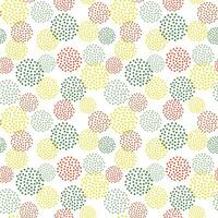 Seamless pattern, geometric abstraction. Vector. Dotted circles in green, red, yellow colors. Round geometric simple texture. Textile design, postcards, packaging, surface design vector