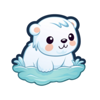 kawaii pegatina, un linda polar oso emocionante, diseñado con vistoso contornos y aislado. ai generado png
