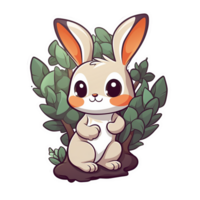 sticker, A cute Rabbit stirring, designed with colorful contours and isolated. AI Generated png