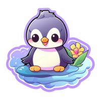 kawaii pegatina, un linda pingüino emocionante, diseñado con vistoso contornos y aislado. ai generado png