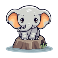 kawaii pegatina, un linda elefante emocionante, diseñado con vistoso contornos y aislado. ai generado png
