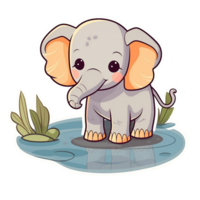 kawaii sticker, A cute Elephant stirring, designed with colorful contours and isolated. AI Generated png