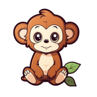 kawaii pegatina, un linda mono emocionante, diseñado con vistoso contornos y aislado. ai generado png