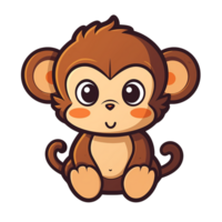 kawaii pegatina, un linda mono emocionante, diseñado con vistoso contornos y aislado. ai generado png