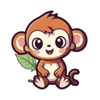 kawaii autocollant, une mignonne singe en remuant, conçu avec coloré contours et isolé. ai généré png