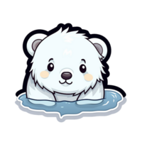 kawaii sticker, A cute Polar Bear stirring, designed with colorful contours and isolated. AI Generated png