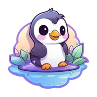 kawaii pegatina, un linda pingüino emocionante, diseñado con vistoso contornos y aislado. ai generado png