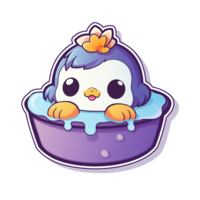 kawaii sticker, A cute Penguin stirring, designed with colorful contours and isolated. AI Generated png