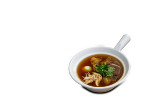 vis maw soep , paddestoel en bamboe schieten geserveerd in klei pot - Thais voedsel gebeld kra prauw pla png