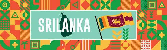 Sri lanka national day banner with map, flag colors theme background and geometric abstract retro modern Colorfull design. abstract modern design. vector