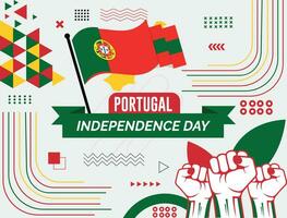 Portugal national day banner with map, flag colors theme background and geometric abstract retro modern Red and blue color design. abstract modern design. vector