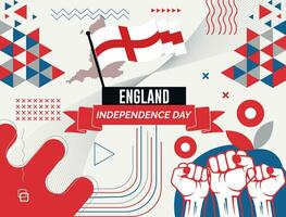 England national day banner with map, flag colors theme background and geometric abstract retro modern Red and blue color design. abstract modern design. vector