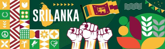 Sri lanka national day banner with map, flag colors theme background and geometric abstract retro modern Colorfull design. abstract modern design. vector