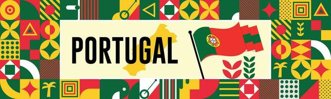 Portugal national day banner with map, flag colors theme background and geometric abstract retro modern Red and blue color design. abstract modern design. vector
