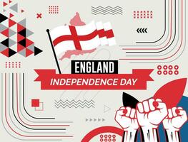 England national day banner with map, flag colors theme background and geometric abstract retro modern Red and blue color design. abstract modern design. vector