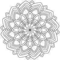 Outline mandala with large petals of various shapes, coloring page for design and creativity vector