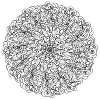 Meditative mandala with rabbits and eggs for Easter, coloring page with holiday symbols for activity vector