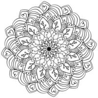 Mandala coloring page with hearts, meditative outline cool ornate valentine's day page with twigs and striped motifs vector